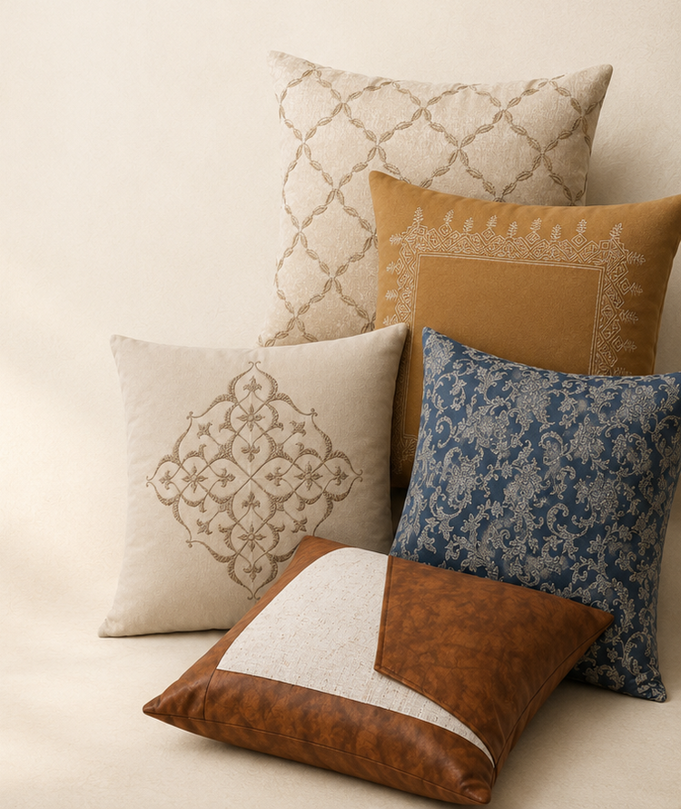 a pile of luxury cushions by soko homes